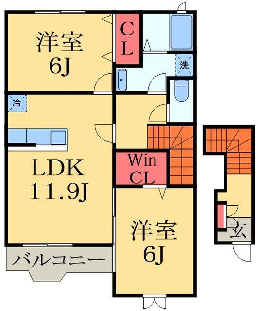 プロムナード A(2LDK/2階)の間取り写真