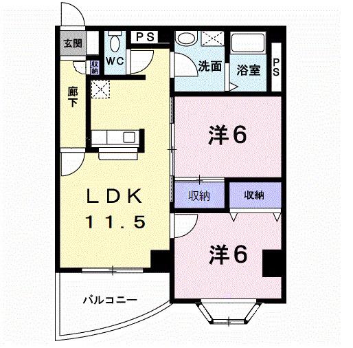シャトーエテルネ(2LDK/3階)の間取り写真
