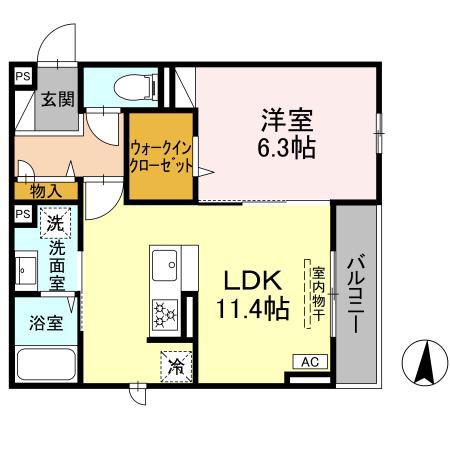 ディー パイナ宿河原7(1LDK/3階)の間取り写真