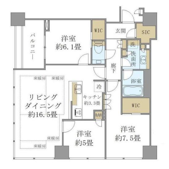 白金ザ・スカイ東棟(3LDK/22階)の間取り写真