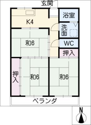 グランドヒルズII(3K/2階)の間取り写真