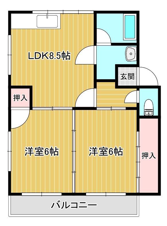 レジデンスK(2DK/1階)の間取り写真