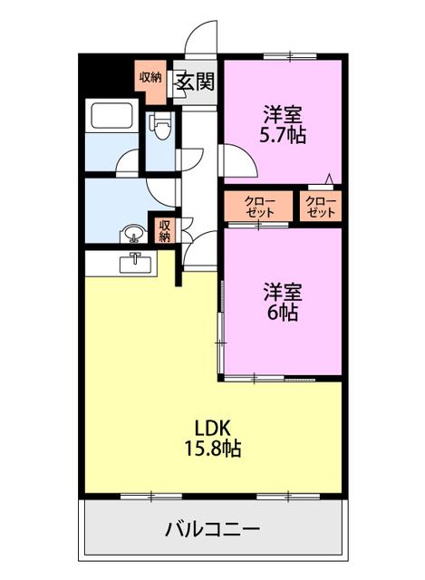 グランシャリオII(2LDK/1階)の間取り写真