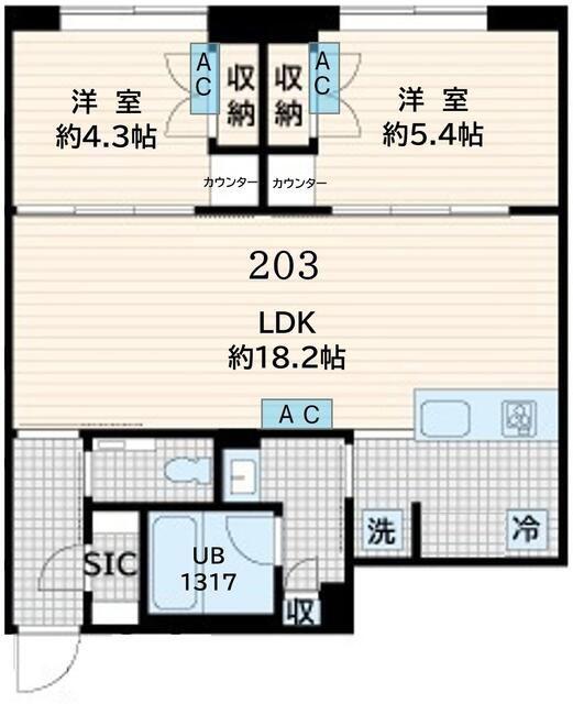 AGLAIA恵比寿(2LDK/1階)の間取り写真