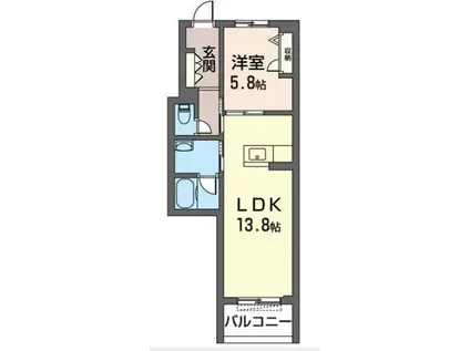 ハリアーナ鎌倉 オートロック積水ハウスシャーメゾン(1LDK/2階)の間取り写真
