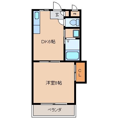 シャトレ東合川(1DK/2階)の間取り写真