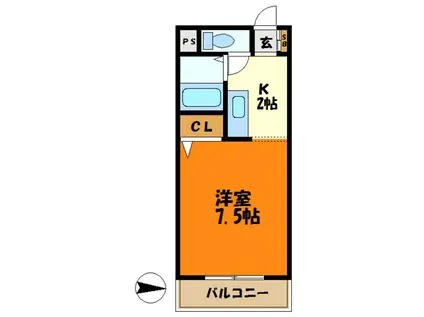 アパートメントカヤ中原(1K/1階)の間取り写真