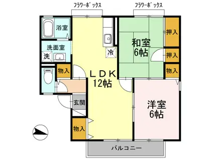 コンフォート三松B棟(2LDK/2階)の間取り写真