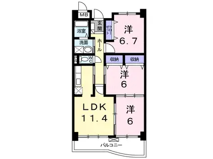 クレメント・ミヤマエ(3LDK/3階)の間取り写真