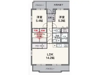 シェーナーヴァルト(2SLDK/1階)の間取り写真
