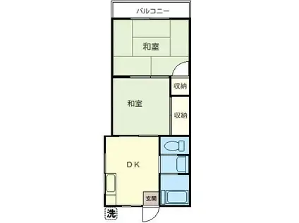 二三ヶ丘第2コーポ(2K/2階)の間取り写真