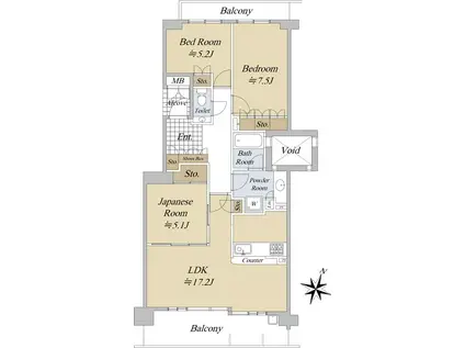 ファミールコート東山ノースレジデンス(3LDK/2階)の間取り写真