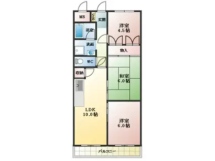 ルミエール藤井寺(3LDK/4階)の間取り写真