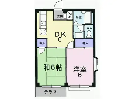 エレガンス杉山B(2DK/1階)の間取り写真