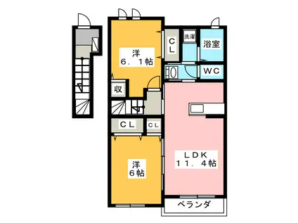 シャロン(2LDK/2階)の間取り写真