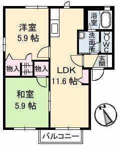 シャーメゾン夢ヶ丘C棟(2LDK/2階)の間取り写真
