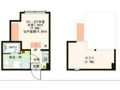 LA CIEL II(ワンルーム/2階)の間取り写真