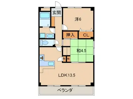 ブレスベル小二里(2LDK/3階)の間取り写真