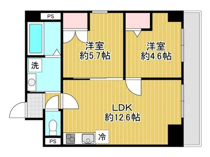 フェリチタ越谷駅前(2LDK/4階)の間取り写真