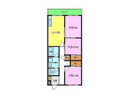 パックス楠(3DK/4階)の間取り写真