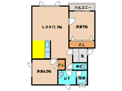 セピア七重浜II(2LDK/3階)の間取り写真