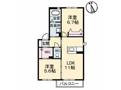 シャーメゾンクワトロ(2LDK/2階)の間取り写真