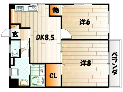 グレースヴィラ白銀(2DK/2階)の間取り写真