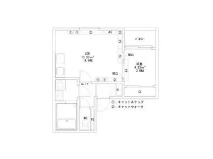 COCO CAT 岩塚(1LDK/3階)の間取り写真