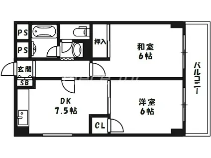 スカイハイム天神橋(2DK/3階)の間取り写真