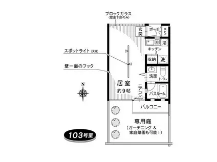 上用賀スタジオ(ワンルーム/1階)の間取り写真