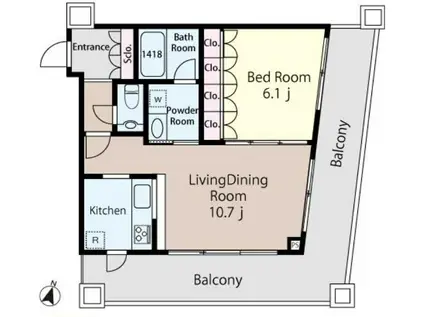 エポノーク市ヶ谷(1LDK/8階)の間取り写真