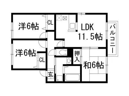 グリーンフォーレスト伊丹B棟(3LDK/2階)の間取り写真