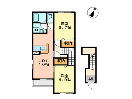 グランディールII(2LDK/2階)の間取り写真