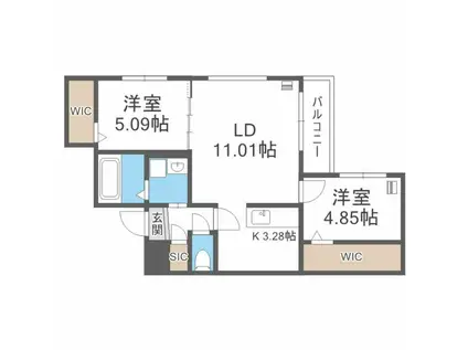 シャトーライフ厚別1(2LDK/3階)の間取り写真