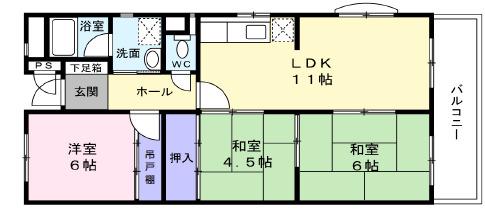 帝塚山ガーデンハイツ1号棟(3LDK/5階)の間取り写真