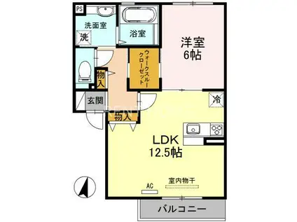 ラフィーネ徳庵(1LDK/2階)の間取り写真