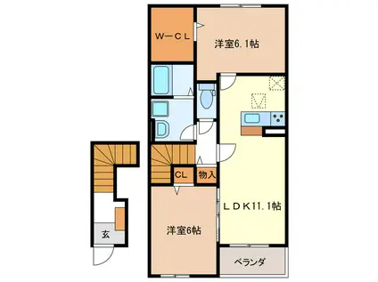 フォルトゥーナ A・B棟(2LDK/2階)の間取り写真