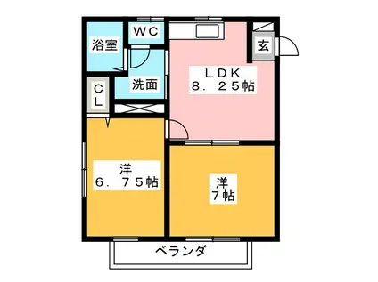 ティアラ(2DK/2階)の間取り写真
