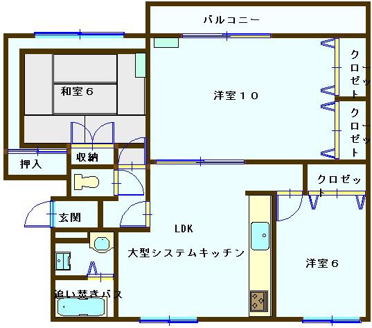 レインボーハウス勾当水5号棟(3LDK/2階)の間取り写真