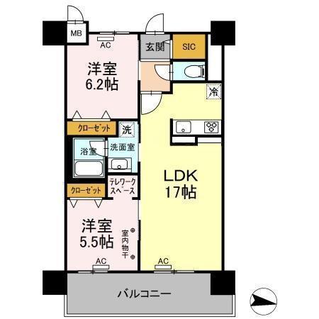 PARK AVENUE イースト(2LDK/8階)の間取り写真