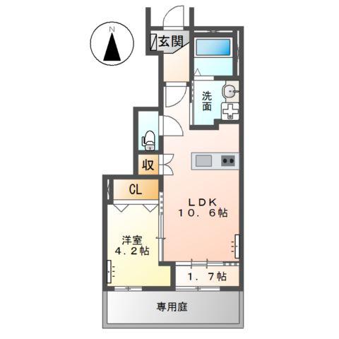 あま市新居屋大日南アパート(1LDK/1階)の間取り写真