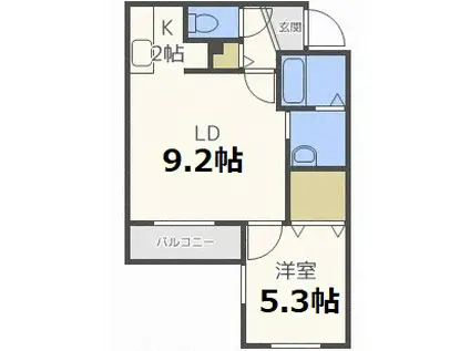 ラフレーズ美園(1LDK/1階)の間取り写真