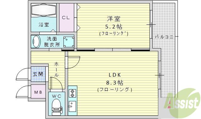 プレアデス千里山田(1LDK/1階)の間取り写真