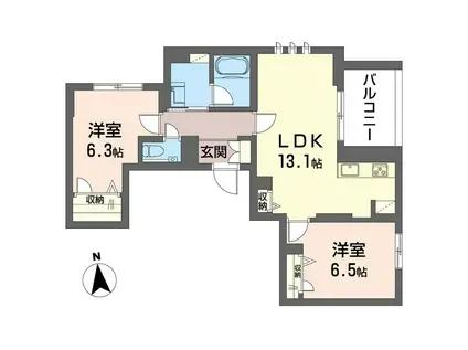 目黒ガーディアンヒルズ(2LDK/2階)の間取り写真