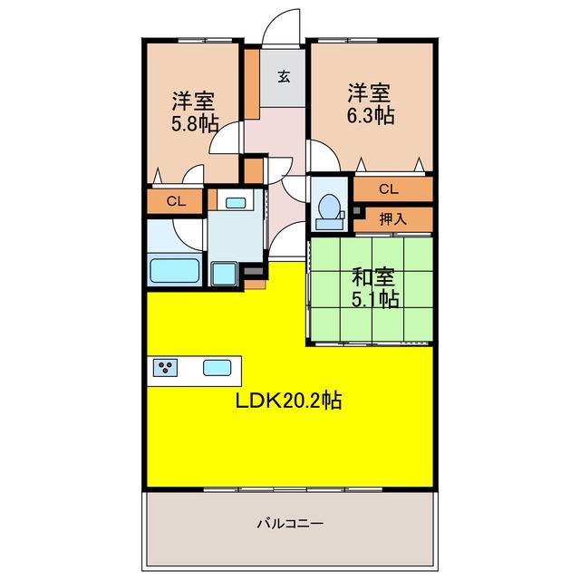 アドバンス21佐賀駅南(3LDK/8階)の間取り写真