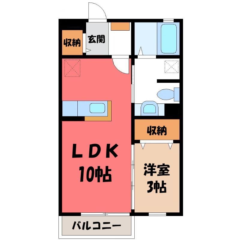 ソーレフォンティーヌB(1SK/2階)の間取り写真