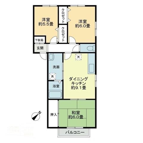 フォブール山本C棟(3DK/2階)の間取り写真