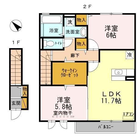 ラヴェスト・コートB(2LDK/2階)の間取り写真