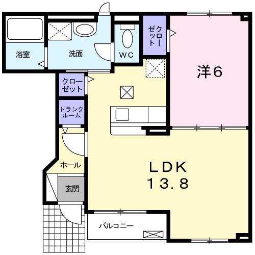 滝川市幸町1丁目1LDKアパート(1LDK/1階)の間取り写真