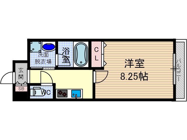 カサルテ吹田青葉丘(1K/2階)の間取り写真